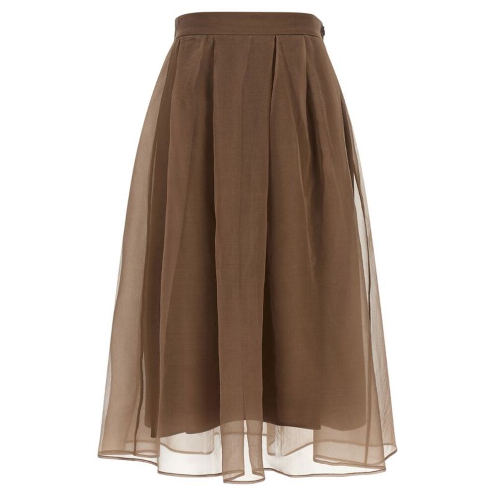 Brunello Cucinelli Brown Silk Midi Women's Skirt